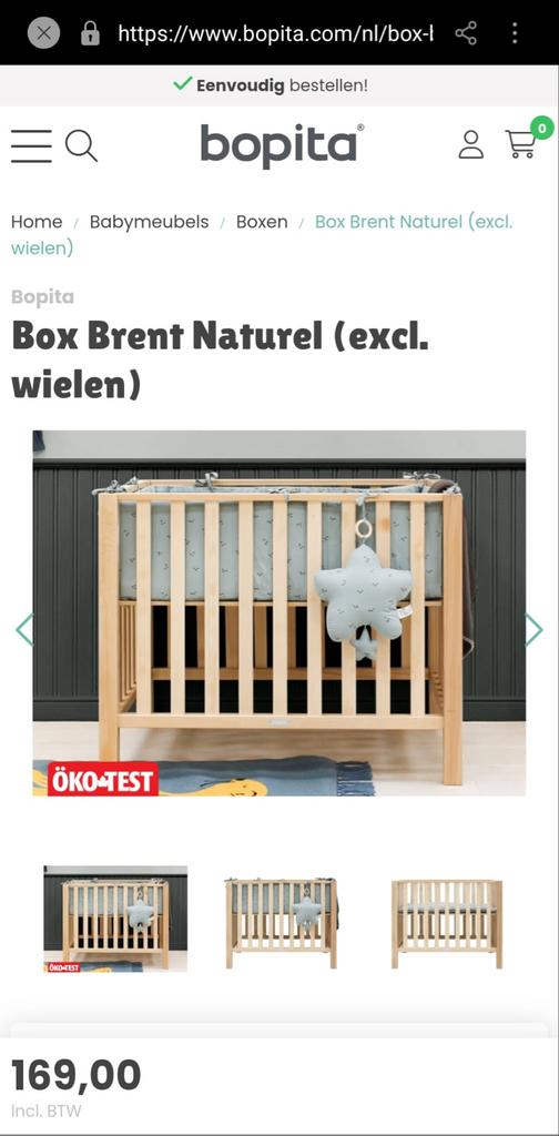 Bopita Box Brent Naturel (excl. wielen), Kinderen en Baby's, Boxen, Ophalen, 1823cx, In hoogte verstelbaar, Nieuw