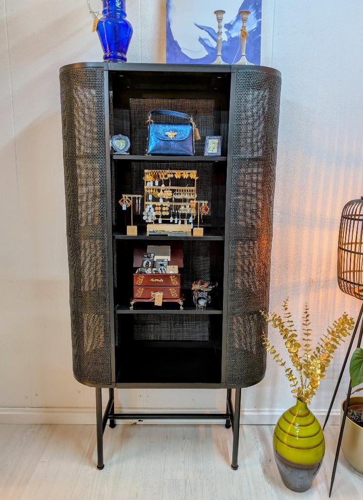 Zwarte Rotan Stellingkast Boekenkast Webbing, Ophalen, Overige materialen, 50 tot 100 cm, Zo goed als nieuw