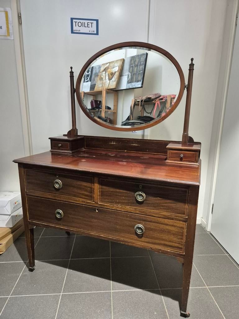 Antieke Engelse mahoniehouten kaptafel, Huis en Inrichting, Tafels | Kaptafels, Ophalen, Gebruikt, Onbekend, 50 tot 100 cm