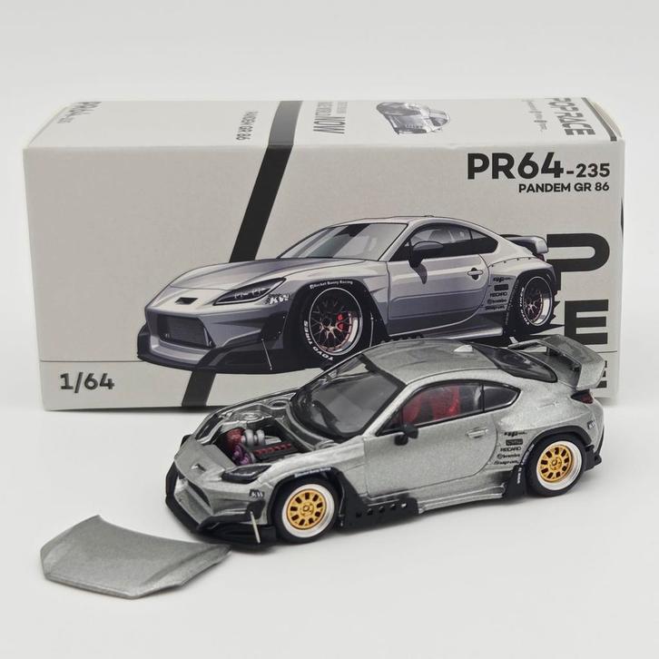 Pop Race Pandem GR86 Zilver 1:64 met gedetailleerde motor, Hobby en Vrije tijd, Modelauto's | Overige schalen, Nieuw, Auto, Ophalen of Verzenden