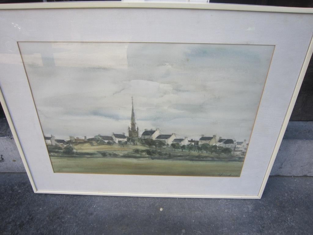 Ad KIKKERT, Mooie Aquarel Duin/Landschap met Kerk, Antiek en Kunst, Ophalen of Verzenden