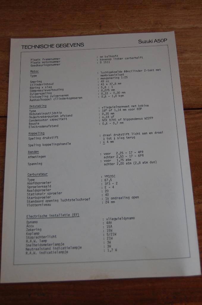 Suzuki AP50P technische gegevens, Fietsen en Brommers, Handleidingen en Instructieboekjes, Nieuw, Ophalen of Verzenden