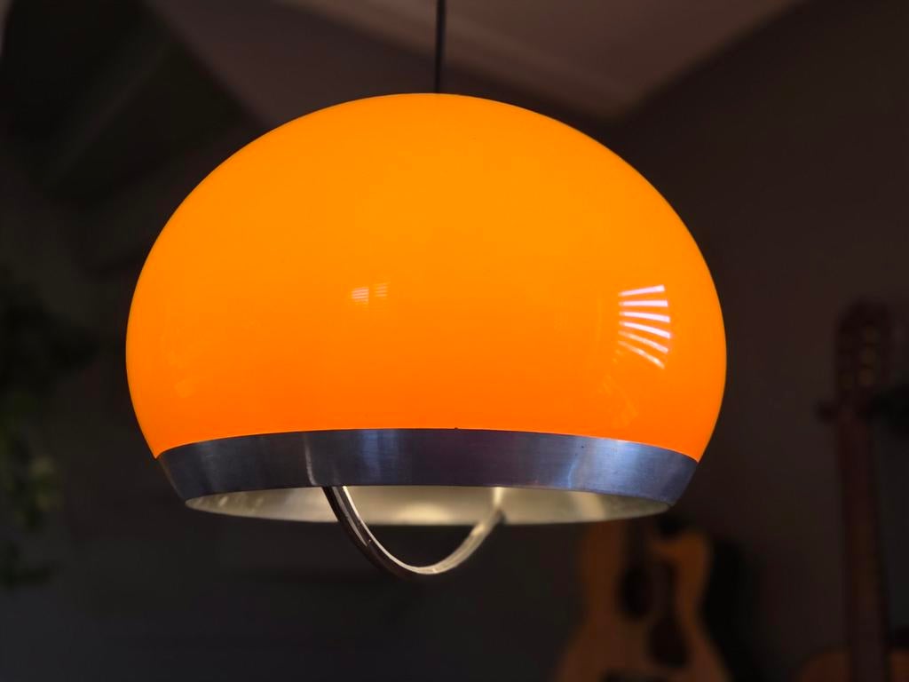 Vintage Dijkstra hanglamp jaren 70 oranje, Huis en Inrichting, Lampen | Hanglampen, Ophalen, Vintage, Jaren 70, Retro, Zo goed als nieuw