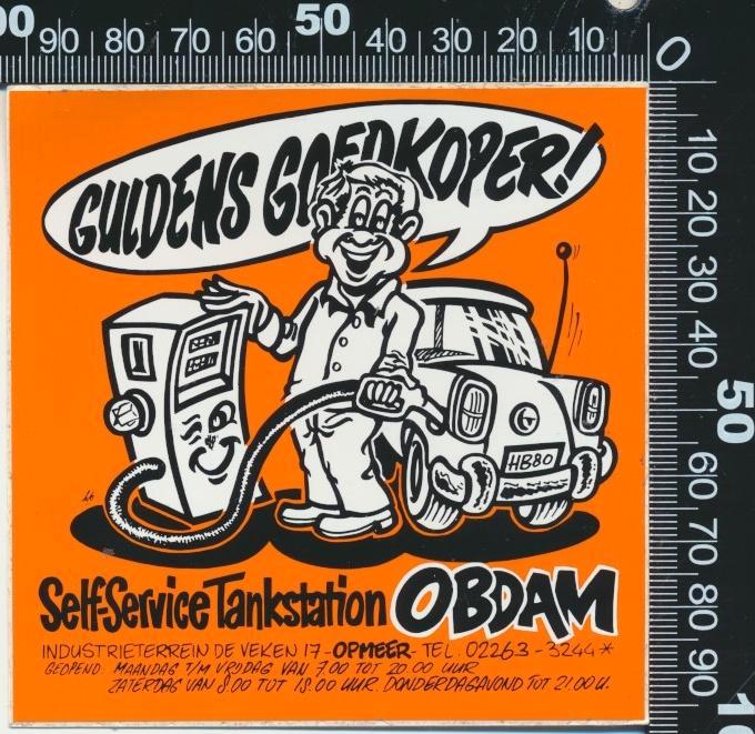 Sticker: Selfservice Tankstation Obdam - Opmeer, Verzamelen, Stickers, Zo goed als nieuw, Bedrijf of Vereniging, Ophalen of Verzenden