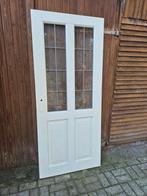 Opdekdeur hardhout met glas in lood 85x197x4, Doe-het-zelf en Verbouw, Deuren en Horren, Verzenden, Glas, Binnendeur, 200 tot 215 cm