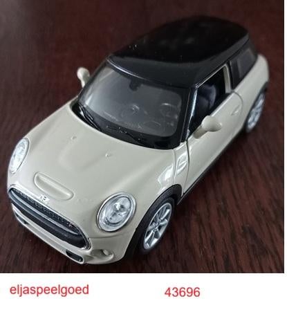Modelauto ( 1:38 ) MINI Hatch modelauto WIT/ zwart dak, Hobby en Vrije tijd, Ophalen of Verzenden, Nieuw, Auto, Overige merken