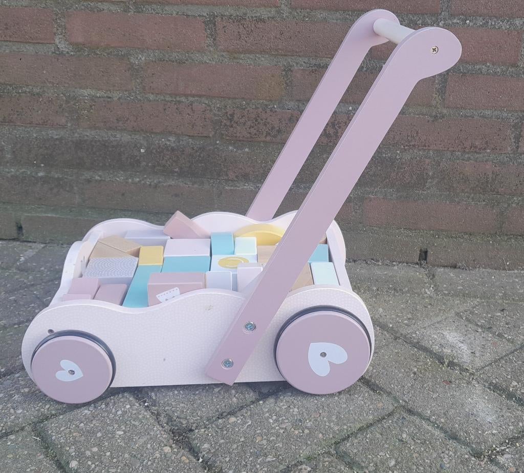Blokkenkar roze voor een meisje, Ophalen, Gebruikt, Duw- of Trekspeelgoed