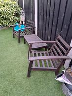 Houten zitje met zwarte kussens, Tuin en Terras, Ophalen of Verzenden