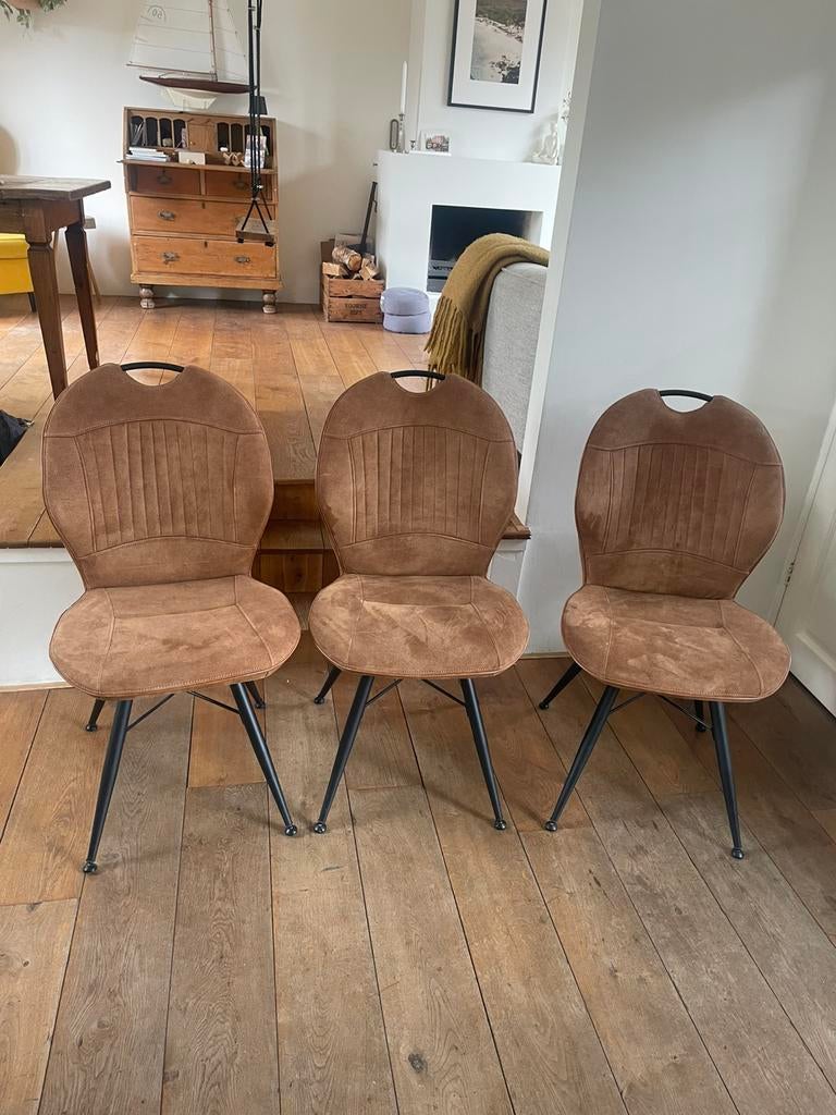 3 eetkamerstoelen met hoge leuning, Ophalen, Gebruikt, Stof, Drie