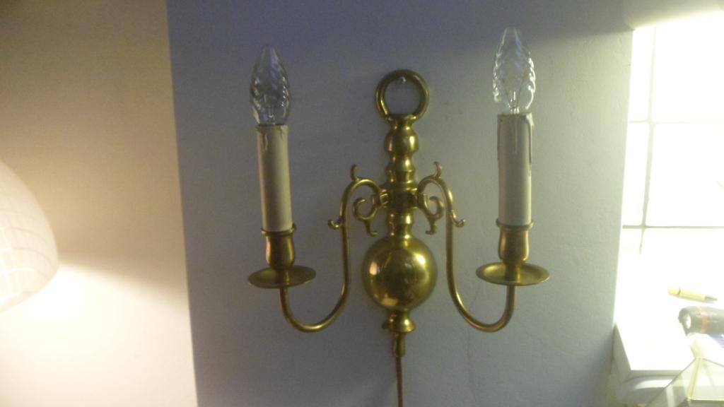 2-lichts messing wandlamp brons / koper wandlamp muurlamp, Antiek en Kunst, Ophalen of Verzenden