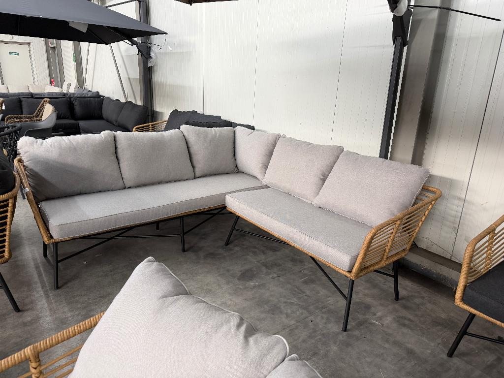 Flow hoek loungeset bamboo taupe | 210x210cm, Ophalen, 5 zitplaatsen, Rotan, Zo goed als nieuw