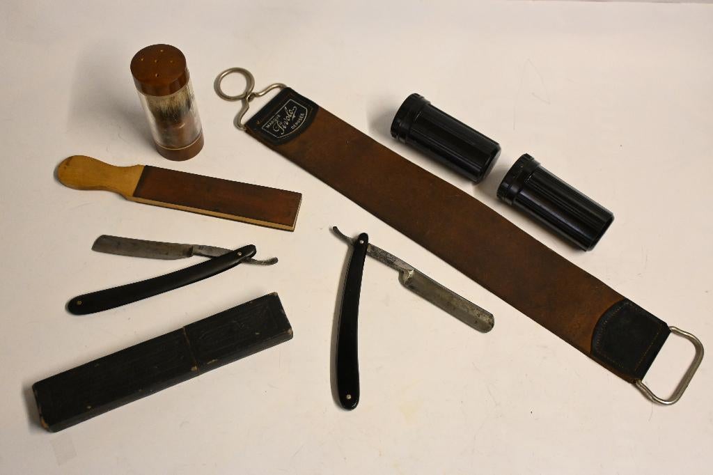 jaren 30 scheerset scheerkwast dassenhaar bakelieten sticks, Antiek en Kunst, Ophalen of Verzenden