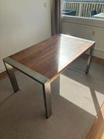 Eettafel 150x90cm met houten blad en stalen poten, Ophalen, Gebruikt, 50 tot 100 cm, 150 tot 200 cm