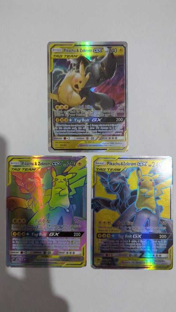 Pokemon Pikachu & Zekrom GX tagteam Set, Ophalen of Verzenden, Zo goed als nieuw, Meerdere kaarten, Foil