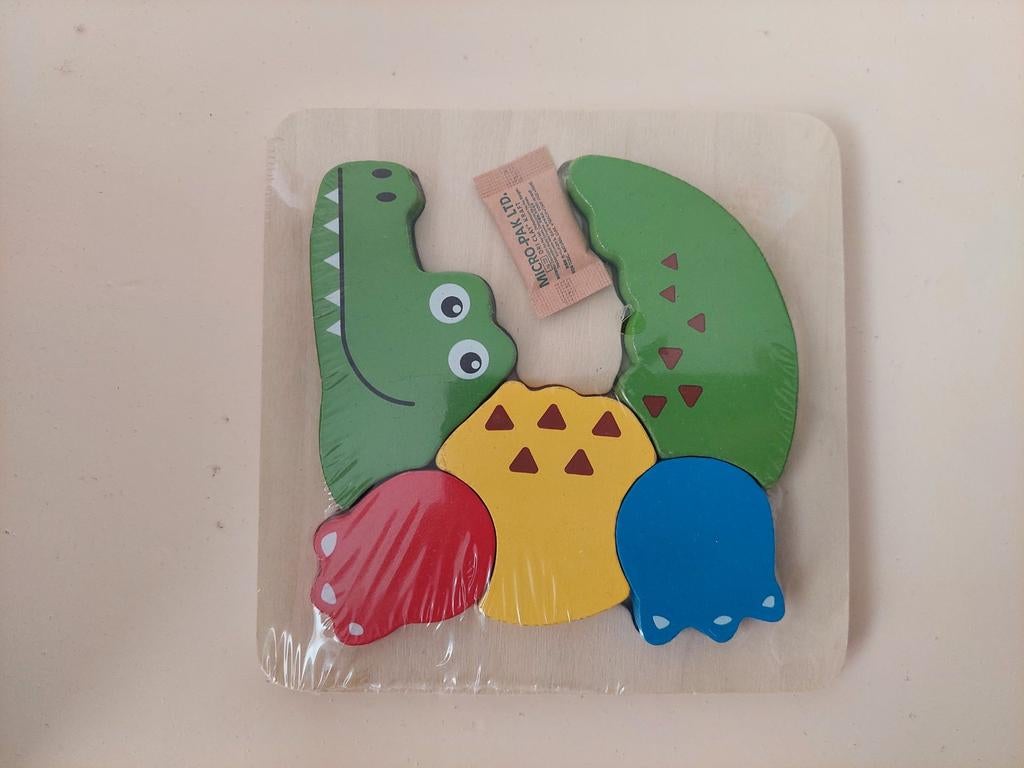 Houten puzzel, Krokodil, 5 stukjes, nieuw, Ophalen of Verzenden, 10 tot 50 stukjes, Nieuw, Van hout
