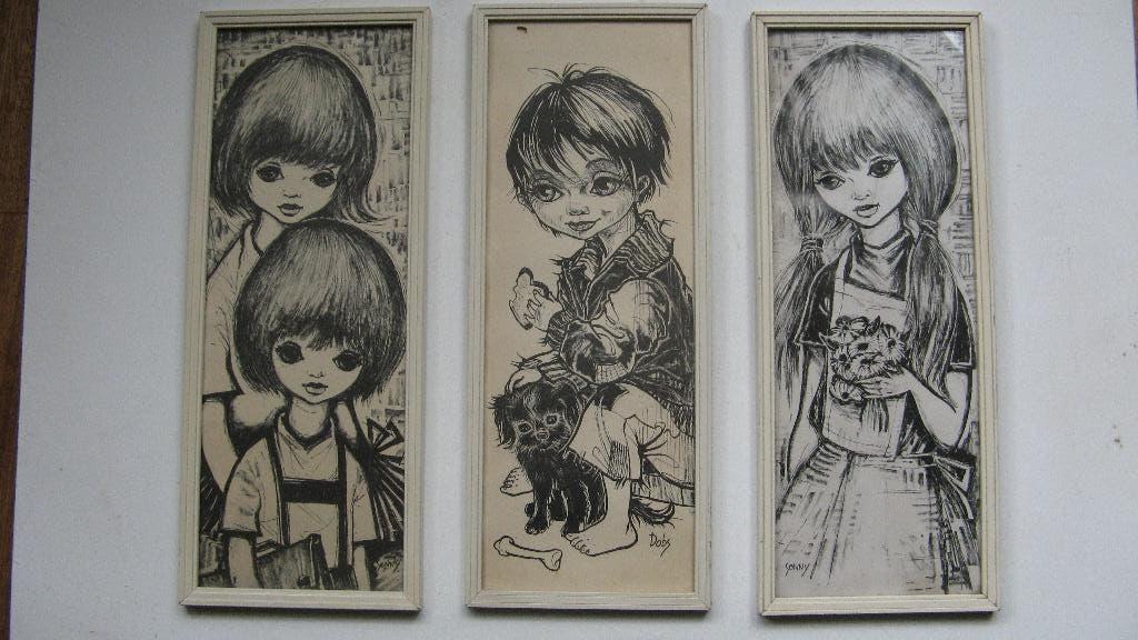 3 retro schilderijtjes  41x16, Ophalen of Verzenden, Huis en Inrichting