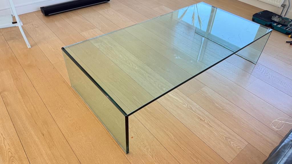 Design Glazen Salontafel, Huis en Inrichting, Tafels | Salontafels, Ophalen, 100 tot 150 cm, 50 tot 100 cm, Zo goed als nieuw
