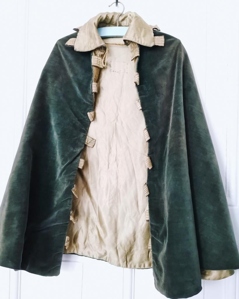 antieke FRANSE KINDER MANTEL/groen velours+goudbies / paspop, Ophalen of Verzenden, Kinderen