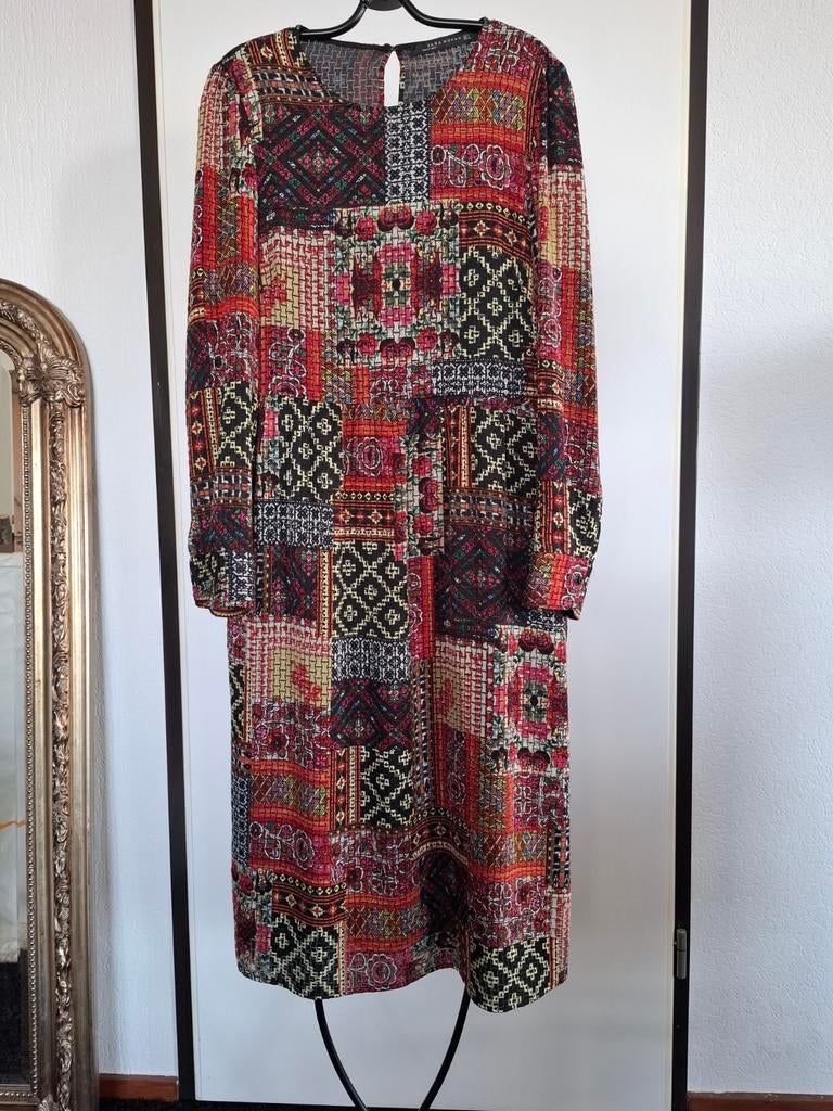 Patchwork dessin jurkje ZARA, roestbruin/zwart beige enz S/M, Maat 38/40 (M), Overige kleuren, Verzenden, Zara