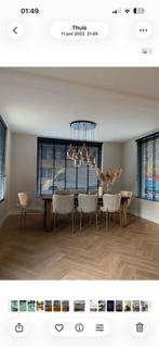 Beige fluwelen eetkamer stoelen met gouden poten - Westwing, Ophalen, Overige kleuren, Zo goed als nieuw, Metaal