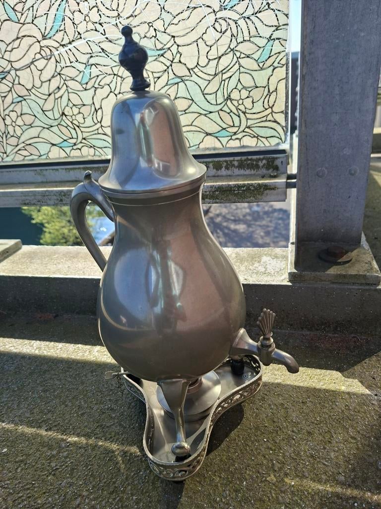Antieke tinnen theeketel met kraan en brander, Antiek en Kunst, Antiek | Tin, Ophalen