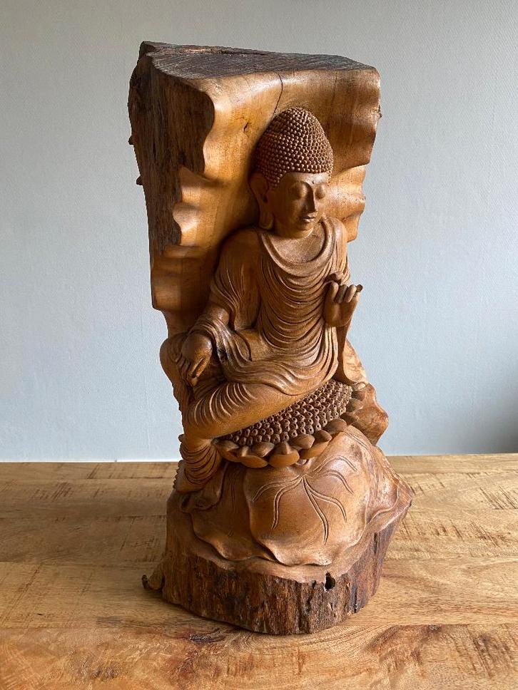 Uniek suar wortel hout Boeddha beeld meditatie 53,5cm, Huis en Inrichting, Woonaccessoires | Boeddhabeelden, Zo goed als nieuw