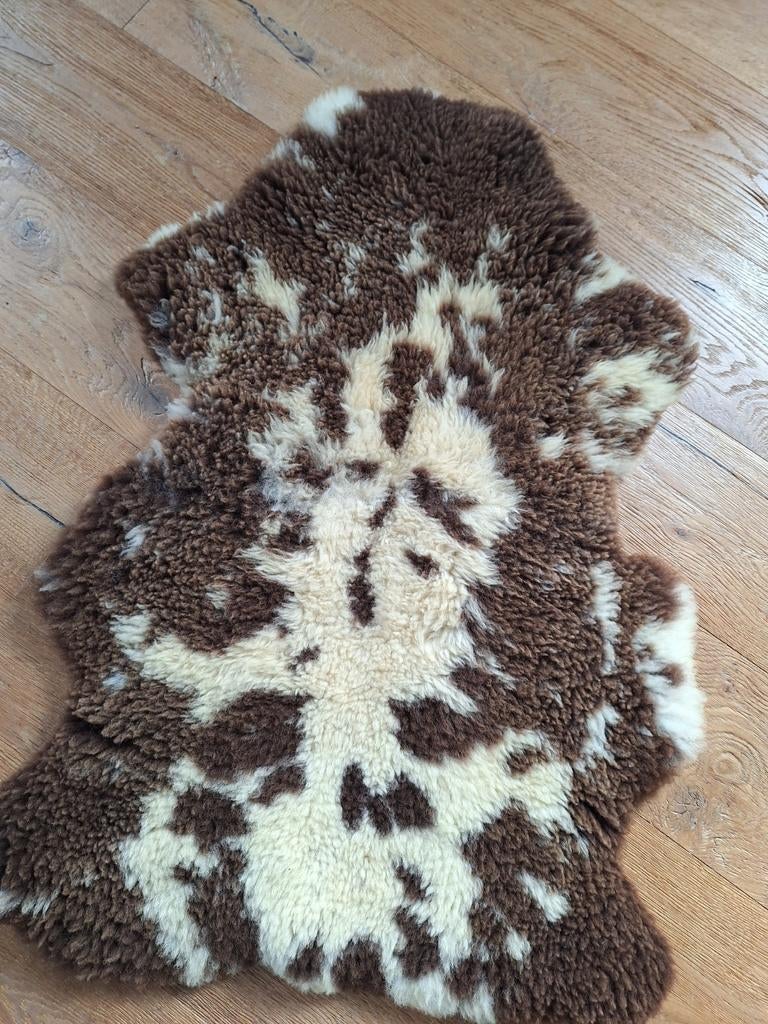 Schapenvacht Bont,natuurlijk wol,bruin/wit,sober,stoer, Ophalen