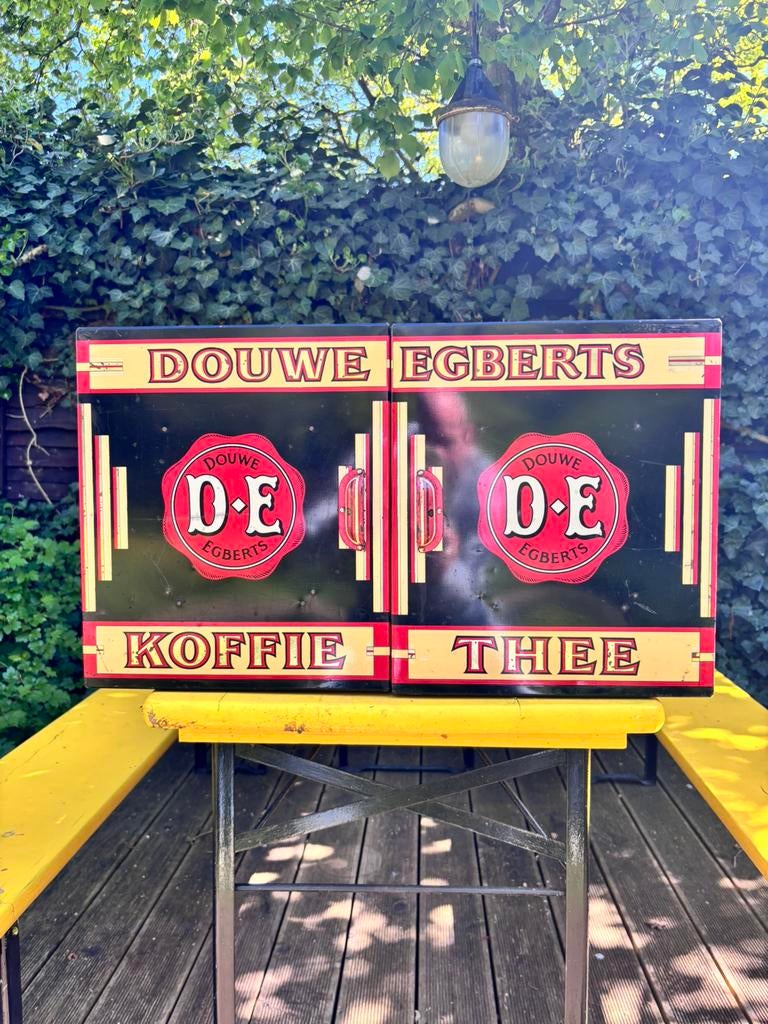 Vintage Douwe Egberts blikken kastje met 2 deurtjes, Ophalen of Verzenden