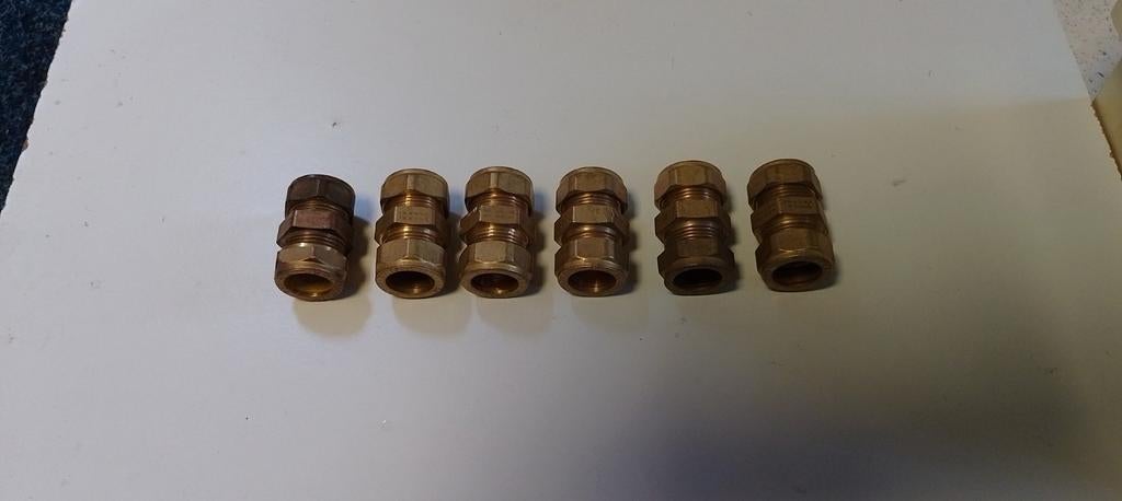 6x Rechte Koppelingen 22mm Messing, Afvoer, Minder dan 2 meter, Nieuw, Aluminium