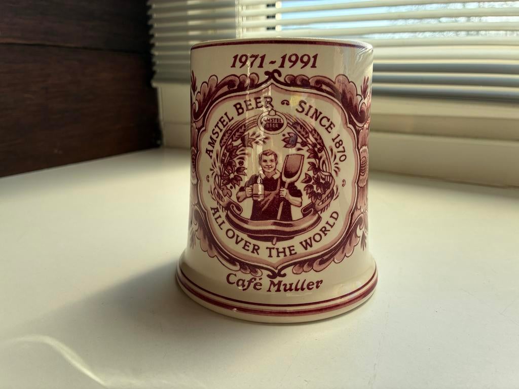 Amstel Bierpul - Delft Rood Handwerk - Café Muller, Verzamelen, Biermerken, Ophalen, Zo goed als nieuw, Pul(len), Amstel