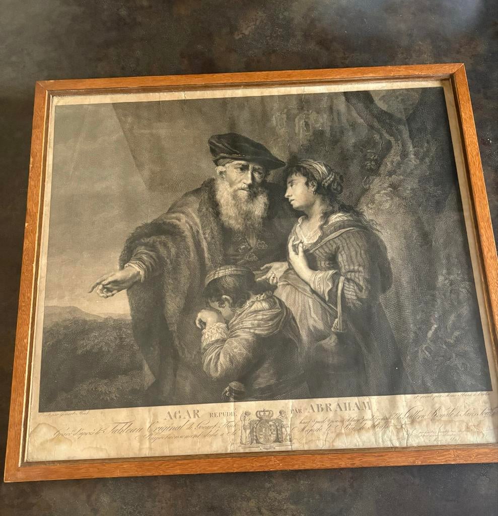 Oude ets van Agar en Abraham in lijst, Ingelijst, 1800 - 1899, Ets, Religie