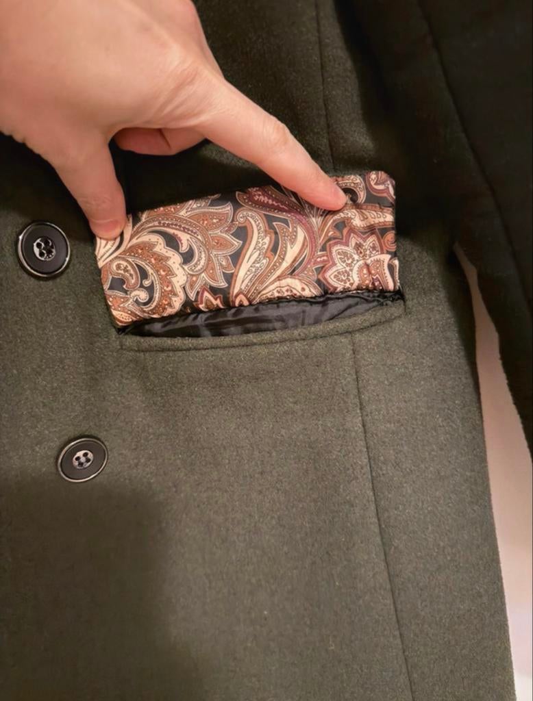 Unieke double-breasted jas maat S, Ophalen of Verzenden, Gedragen, Maat 46 (S) of kleiner, Groen