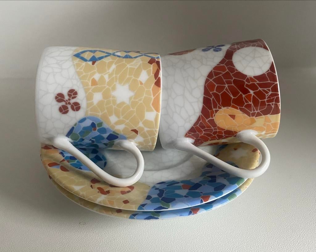 2x Espresso kop en schotel (mozaïek). Gaudi - Barcelona., Ophalen of Verzenden