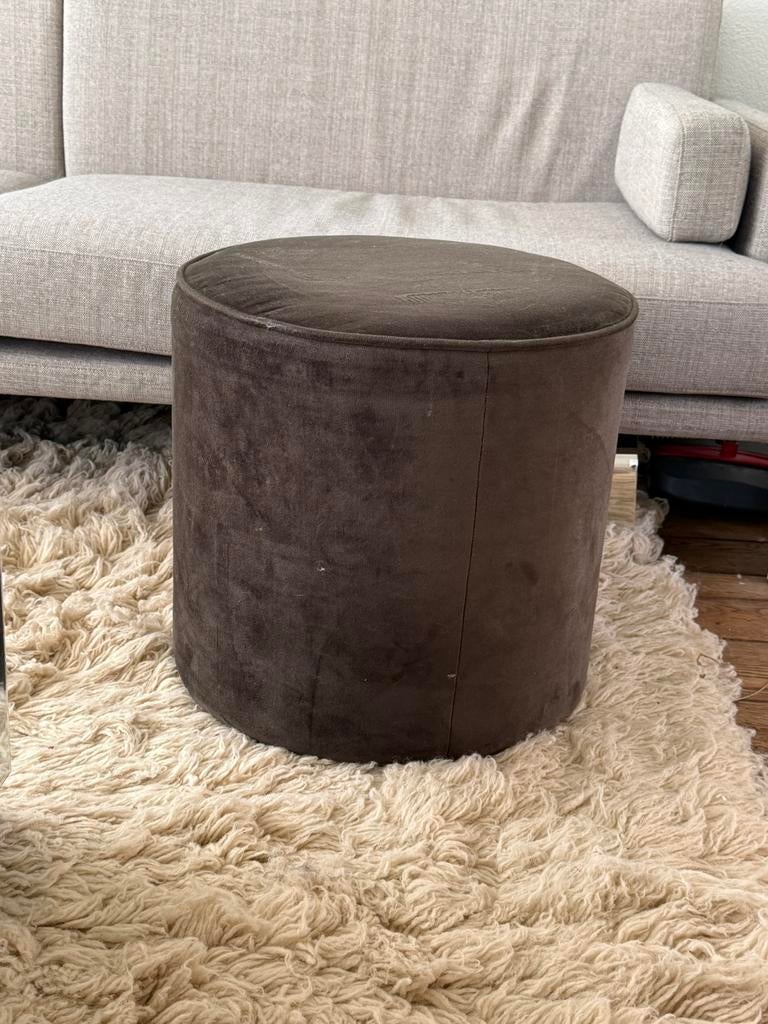 Fluwelen donkergroene poef van Karwei Woood, Minder dan 50 cm, Gebruikt, Rond, Ophalen of Verzenden