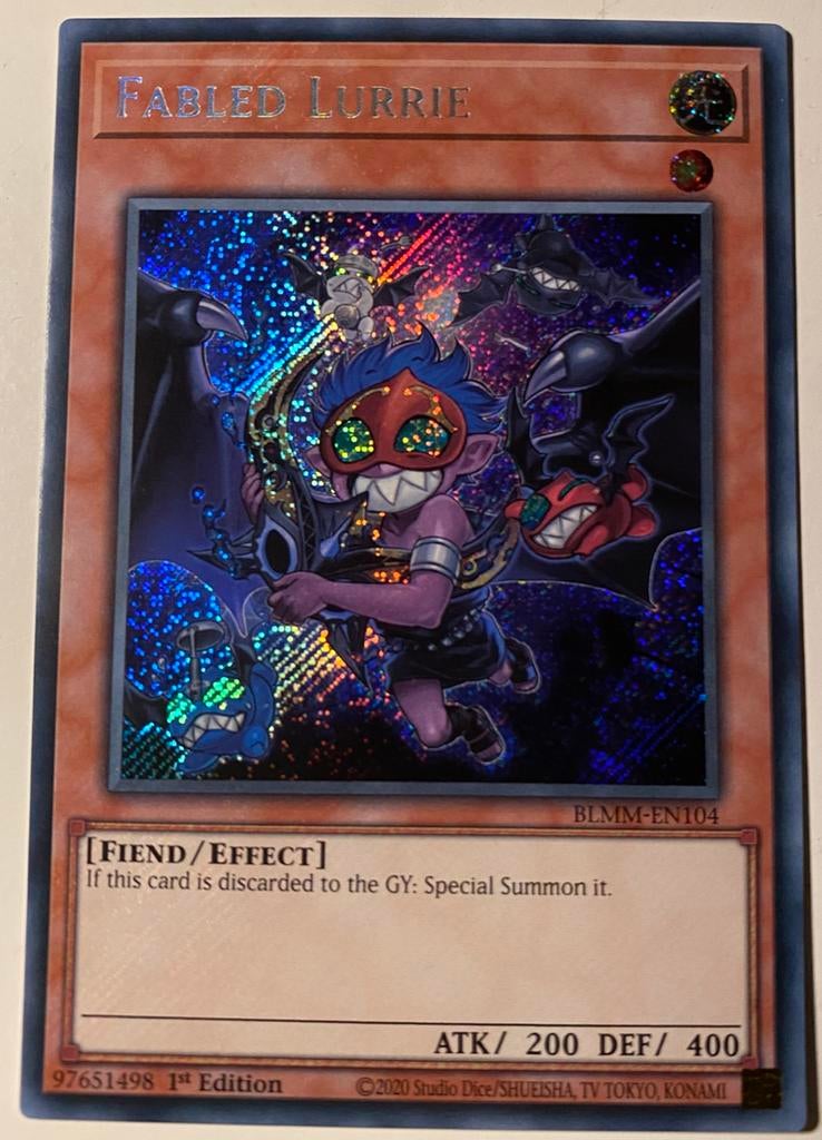Yu-Gi-Oh! Fabled Lurrie BLMM 1st Edition !, Ophalen of Verzenden, Zo goed als nieuw, Losse kaart, Foil