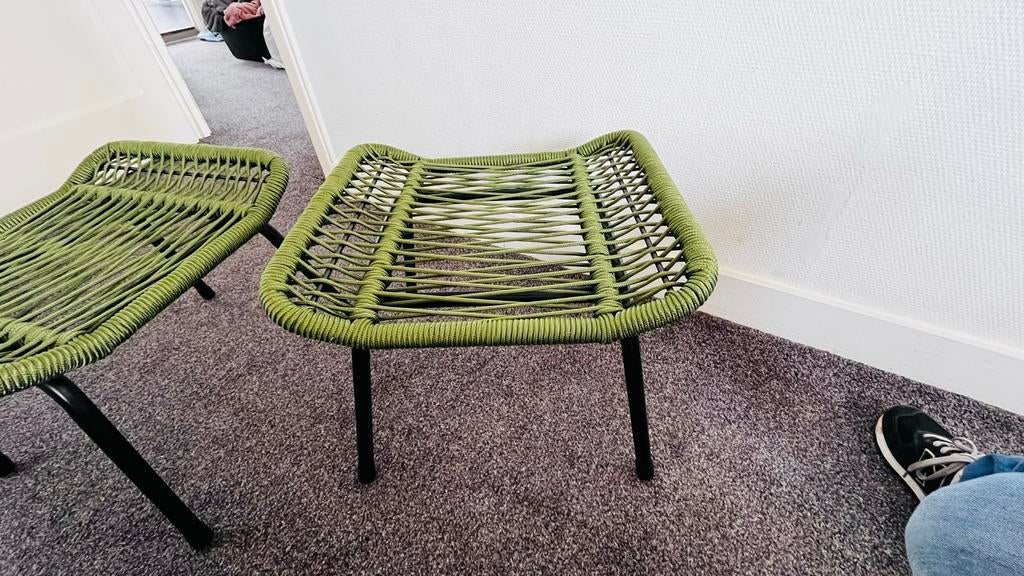 Groene voetenbankjes, 4 stuks, Huis en Inrichting, Ophalen, Overige materialen, Minder dan 50 cm, Gebruikt