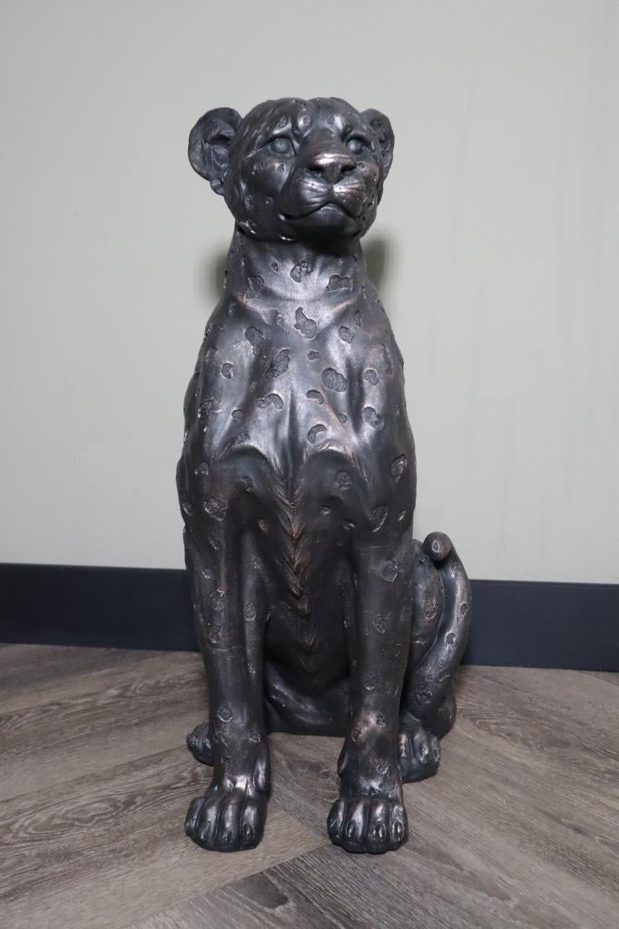 Luipaard beeld brons 59 cm sculptuur decoratie, Overige stijlen, -, Nieuw, Ophalen of Verzenden
