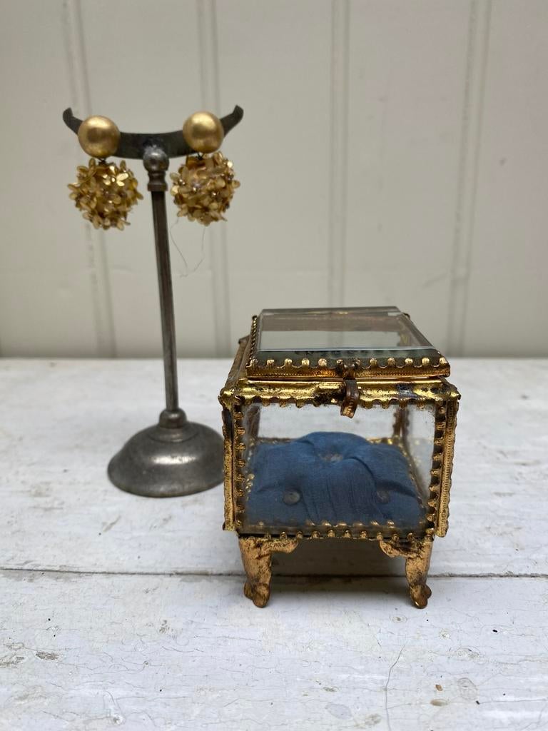 Antiek frans sieraden doosje, geslepen glas, Ophalen of Verzenden