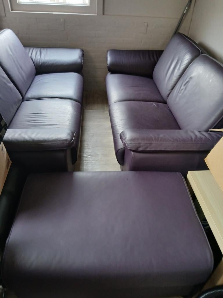 Mooien leren bankstel 2x2 zits 1x voeten bank als nieuw, Ophalen of Verzenden, Zo goed als nieuw, 75 tot 100 cm