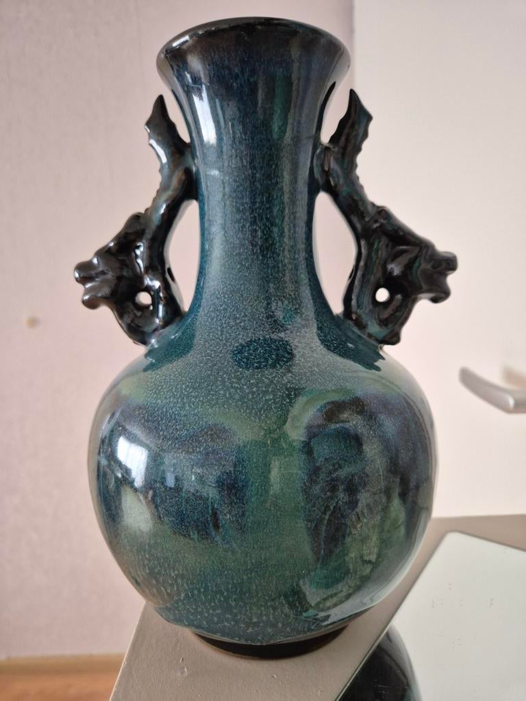 Antieke Chinese Hu geflambeerde glazuurvaas met drakenhandva, Ophalen