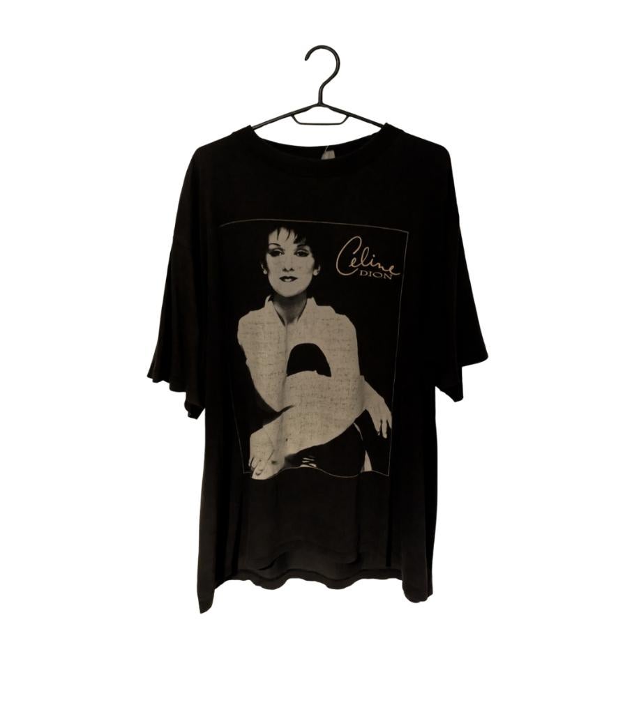 celine dion 90s promo t-shirt – xl – black – vintage fade, Kleding | Heren, T-shirts, Vintage, Vintage, Ophalen of Verzenden, Gedragen