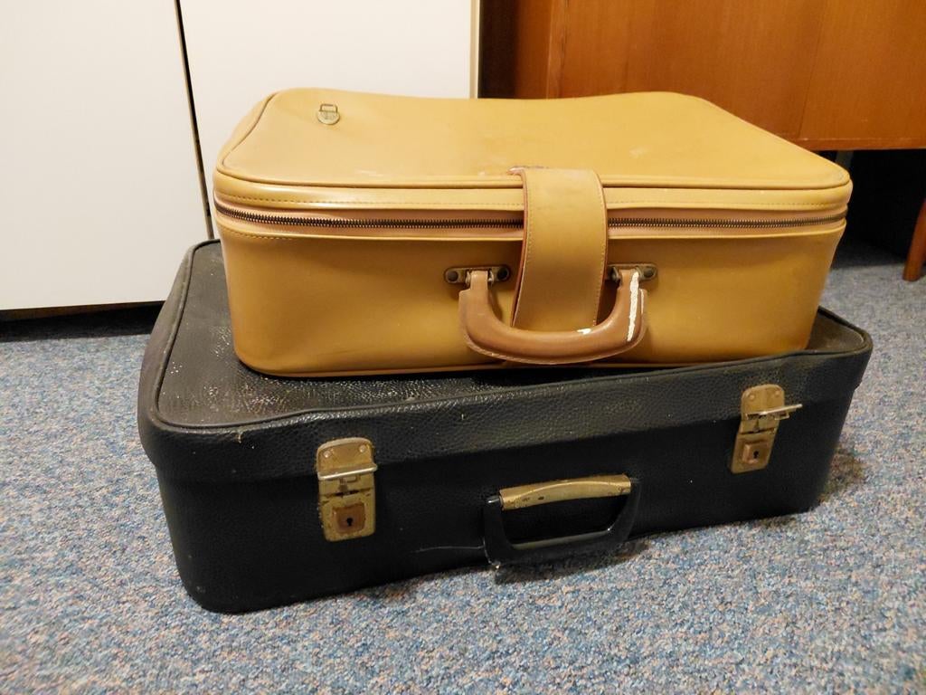 Vintage koffers jaren '50 '60 bruin zwart Lejan, Ophalen, Gebruikt, Leer