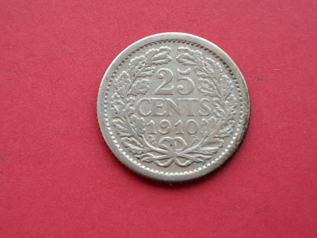25 cent 1910, Postzegels en Munten, Munten | Nederland, Zilver, 25 cent, Ophalen of Verzenden, Koningin Wilhelmina