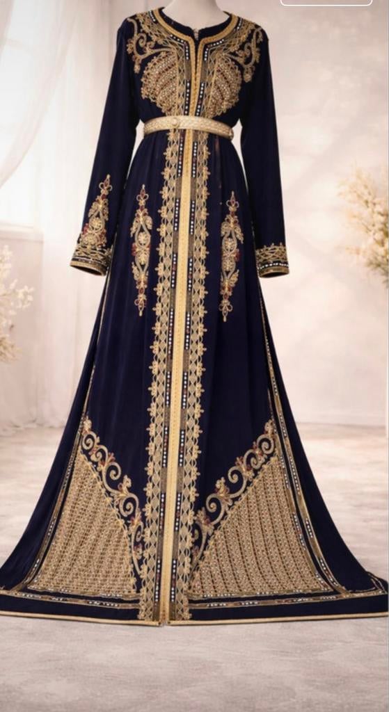 Nieuwe Takchita Donkerblauw met Goud en Steentjes M/L, Maat 38/40 (M), Overige typen, Blauw, Nieuw