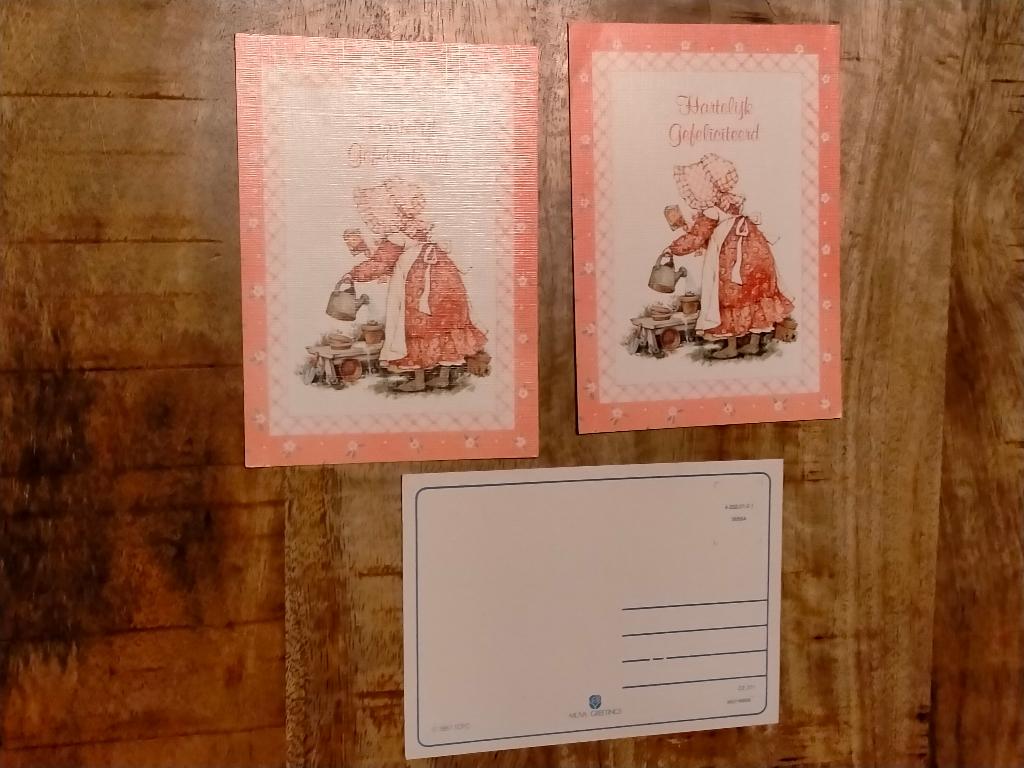 Holly Hobbie vintage 1987 ansichtkaart pop poppen MUVA, Verzamelen, Ophalen of Verzenden, Overige figuren, Zo goed als nieuw, Overige typen