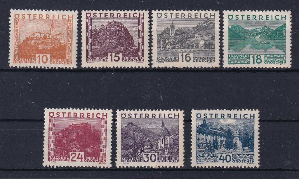 X49A) 1929 Oostenrijk Mi 499/502 en 505/7 €250 plakker, Verzenden, Postfris