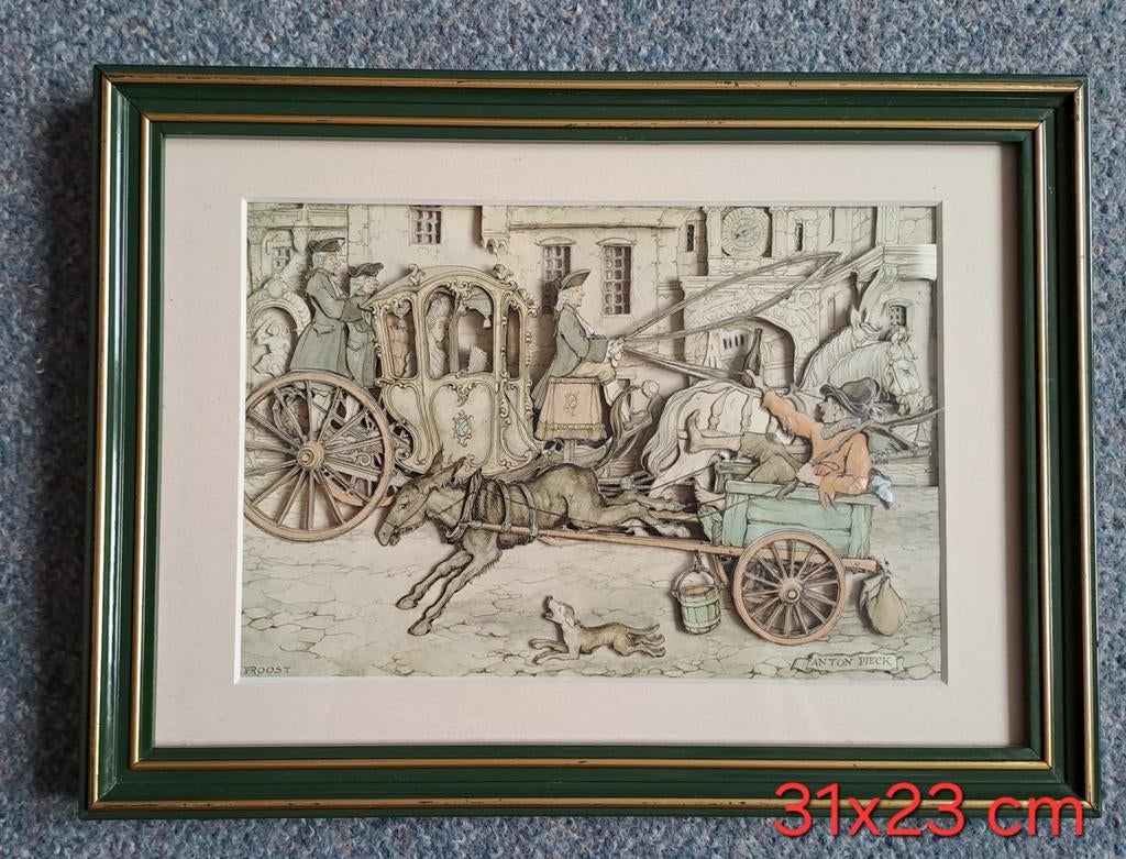 anton pieck 3D lijst ezels karretje, Ophalen of Verzenden, Hout, Minder dan 50 cm, Minder dan 50 cm