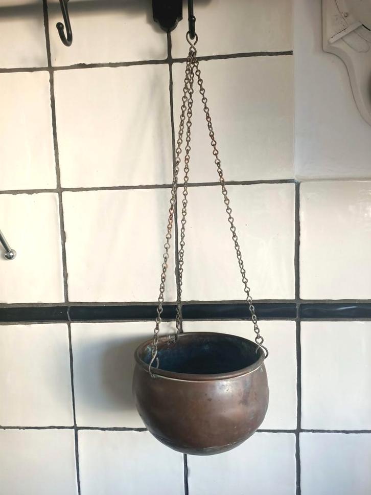 Oude koperen plantenpot / hangpot voor hangplant., Antiek en Kunst, Antiek | Koper en Brons, Koper, Ophalen of Verzenden