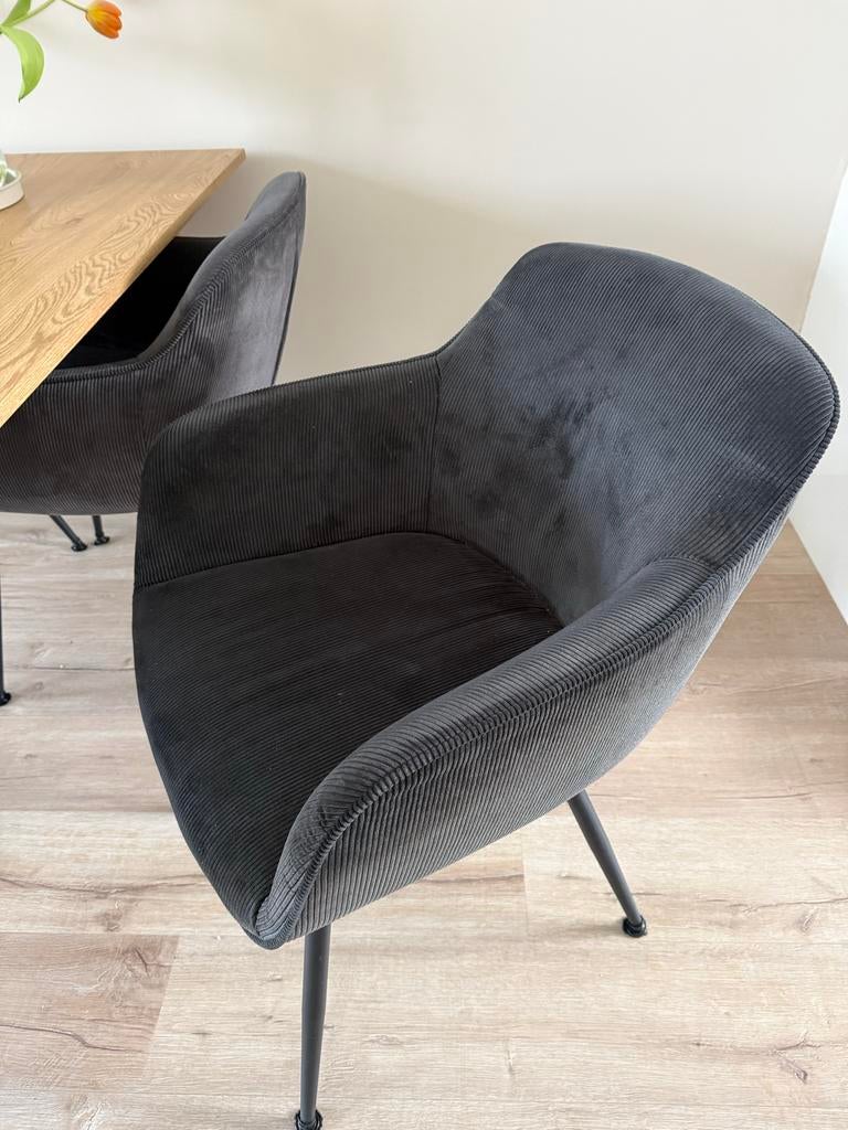 Eetkamerstoel Kwantum stoel Como donkergrijs rib, vier stuks, Huis en Inrichting, Stoelen, Ophalen, Gebruikt, Vier, Stof