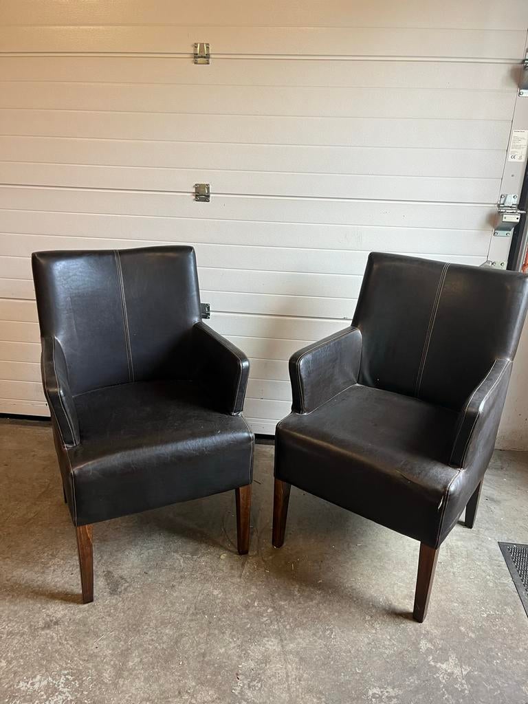 2 donkerbruine leren stoelen - gratis op te halen, Ophalen, Gebruikt, Twee, Bruin